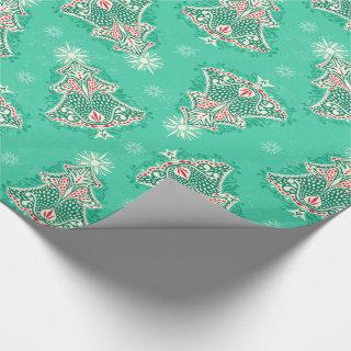Christmas Tree Damask on Mint Green