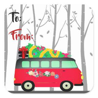 Christmas Tree Delivery Van Gift Tag Stickers