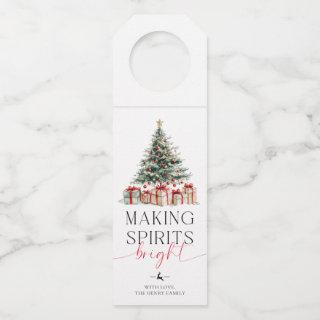 Christmas Tree Making Spirits Bright Gift Bottle Hanger Tag