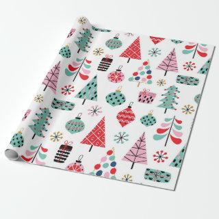 Christmas tree. Modern blue, red and pink pattern