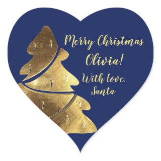 Christmas Tree Navy Blue and Gold Elegant Heart Sticker