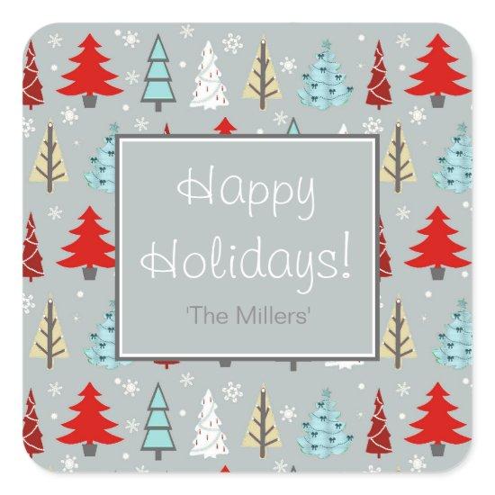 Christmas Tree Pattern Red and Blue ID175 Square Sticker