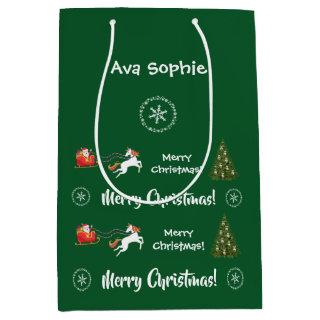 Christmas Tree Santa Sleigh Unicorn Personalized   Medium Gift Bag