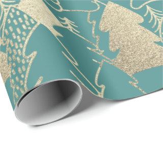 Christmas Tree Teal Mint  Gold Fancy Glitter Wood