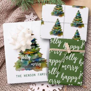 Christmas Tree Watercolor Merry Jolly Happy Script  Sheets