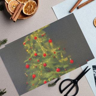 Christmas Tree With Red Baubles On Dark Gray Tissue Paper