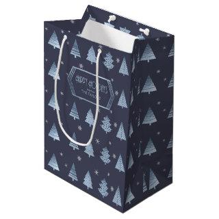 Christmas Trees and Snowflakes Pattern Blue ID863 Medium Gift Bag