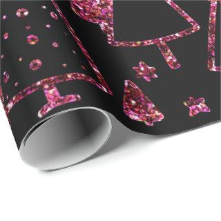 Christmas Trees Pink Rose Girly Spark Black Sequin