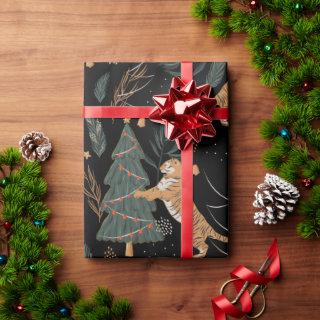 Christmas trees & tigers pattern custom background