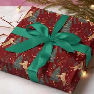 Christmas trees & tigers pattern custom background