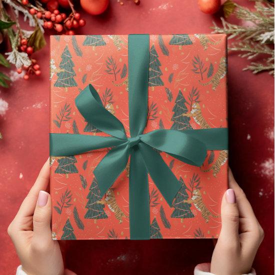 Christmas trees & tigers pattern custom background