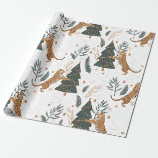 Christmas trees & tigers pattern custom background