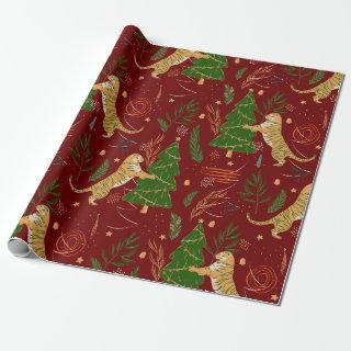 Christmas trees & tigers pattern custom background