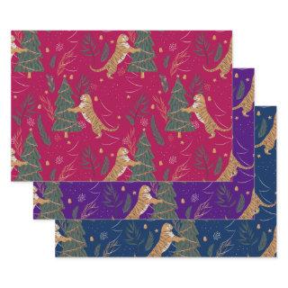 Christmas trees & tigers pattern custom background  sheets