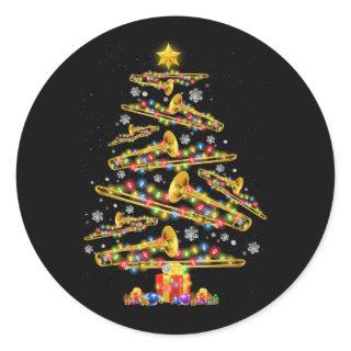 Christmas Trombone Player Xmas Tree Jazz Music Lov Classic Round Sticker