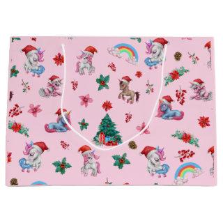 Christmas Unicorn Gift Wrapping Magical Holiday Large Gift Bag