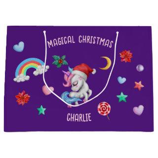 Christmas Unicorn Gift Wrapping Magical Holiday  Large Gift Bag