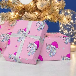 Christmas Unicorn in Santa Hat pink rose color