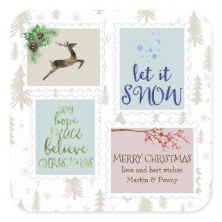 Christmas Vintage Postage Stamps Personalized Square Sticker