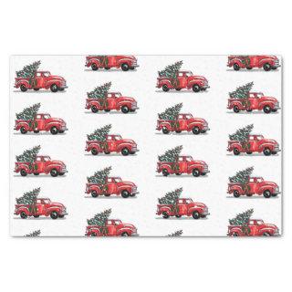 Christmas Vintage Red Truck on White Snow Tissue Paper