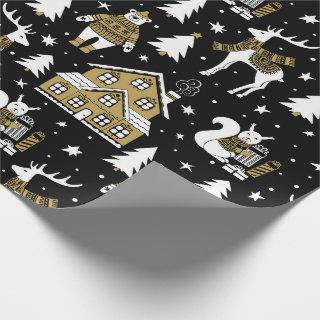 Christmas White Black Gold Reindeer Bear House