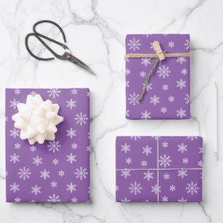 Christmas white snowflakes on purple background  sheets