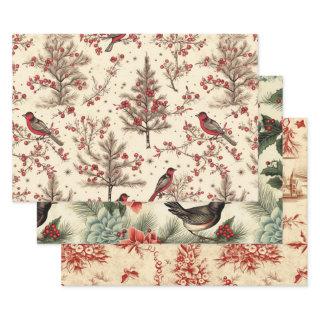 Christmas Winter Birds Rustic Decoupage Vintage  Sheets