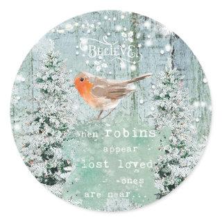 christmas winter snow robin quote classic round sticker