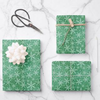 Christmas Winter Snow Snowflakes Falling Green  Sheets