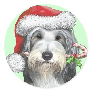 Christmas With Jazz The Bearded Collie Classic Round Sticker