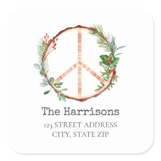 Christmas Wooden Peace Sign Address Square Sticker