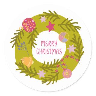 Christmas wreath classic round sticker