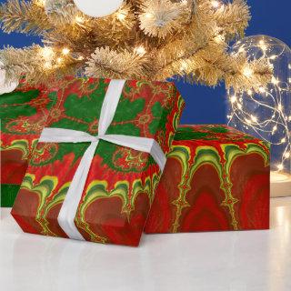 CHRISTMAS ~ Yellow Fractal Pattern Green Red ~