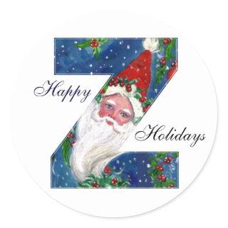 CHRISTMAS Z LETTER / SANTA CLAUS WITH RED RIBBON CLASSIC ROUND STICKER