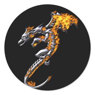 Chrome Dragon with Flames Classic Round Sticker