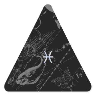Chrome like Pisces Zodiac Sign on Black Hevelius Triangle Sticker