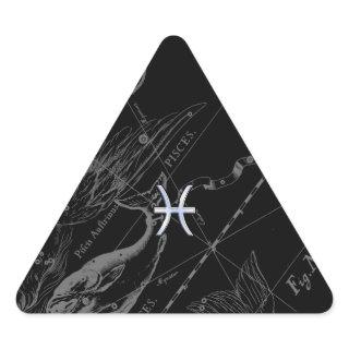 Chrome like Pisces Zodiac Sign on Black Hevelius Triangle Sticker