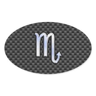 Chrome Like Scorpio Zodiac Sign Carbon Fiber Print Oval Sticker