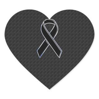Chrome Style Black Ribbon Awareness Decor Heart Sticker