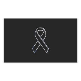 Chrome Style Black Ribbon Awareness on Black Rectangular Sticker