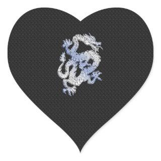 Chrome Style Dragon on Black Snake Skin Print Heart Sticker