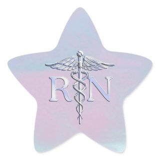 Chrome Style RN Caduceus Medical Mother Pearl Look Star Sticker