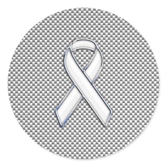 Chrome White Ribbon Awareness Carbon Fiber Decor Classic Round Sticker