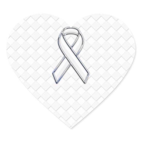 Chrome White Ribbon Awareness on Checkers Print Heart Sticker