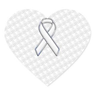 Chrome White Ribbon Awareness on Houndstooth Print Heart Sticker