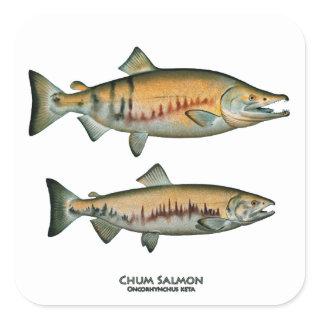 Chum Salmon Pair (spawning phase) Square Sticker