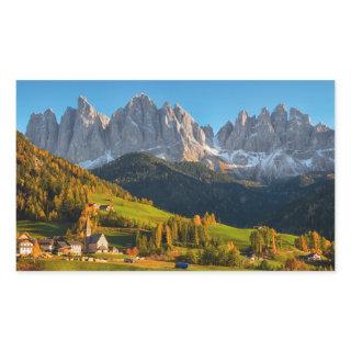 Church and village with mountains landscape rectangular sticker