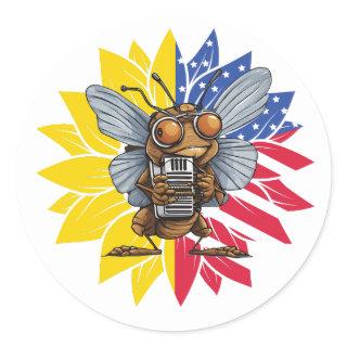 Cicada Harmonica Sunflower 4th of July Classic Round Sticker