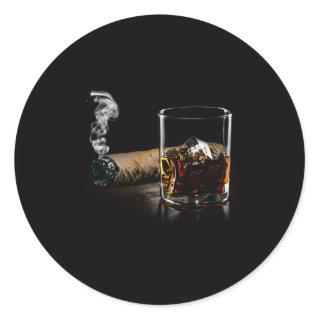 Cigar And Bourbon Great For Cigar Lounge Classic Round Sticker