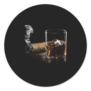 Cigar And Bourbon Great For Cigar Lounge Classic Round Sticker